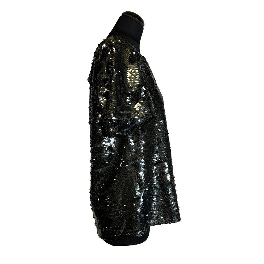 Ann Taylor Sequin Short Sleeve Boat Neck Top in Dark Green, Women's Size Large - Picture 5 of 10
